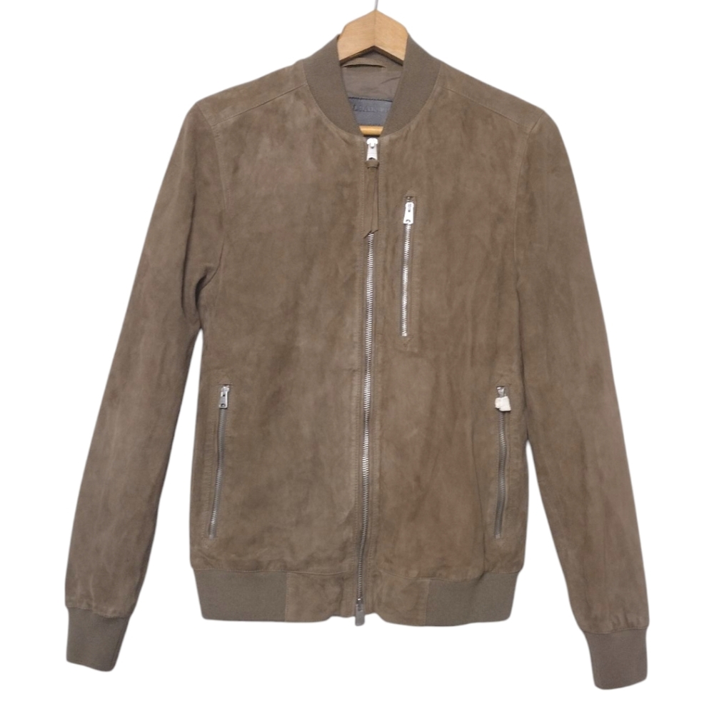 All Saints Tan Suede Bomber Jacket